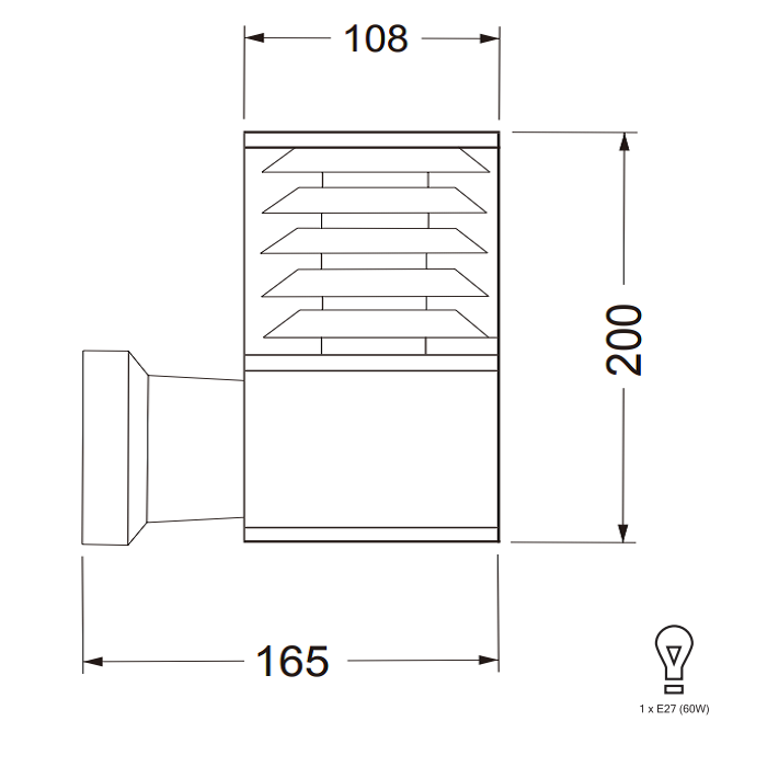 Светильник под LED лампу E27 D108х165хh200mm AC220-240V IP54 настенный черный