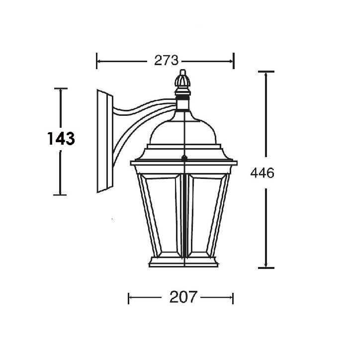 Светильник под LED лампу E27 207х273xh446mm AC220-240V IP44 вниз настенный черный с зол.патиной