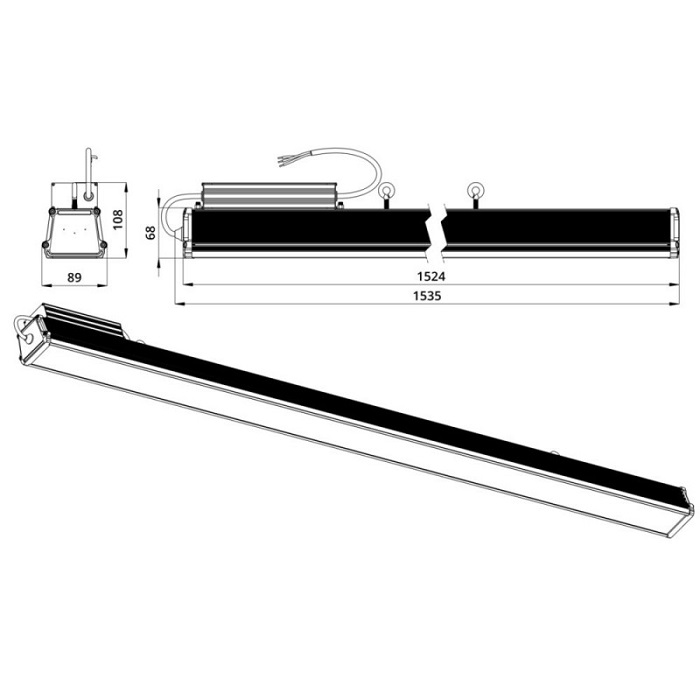 Светильник LED 50° 1535x108xh89mm 19500Lm 150W 4000K AC176-264V IP67 линейный 