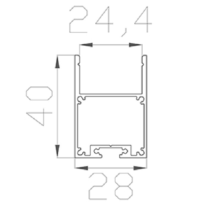 Алюминиевый профиль прямоугольный 2000х40х28mm накладной