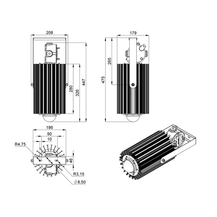 Светильник LED БОРОСИЛИКАТНОЕ СТЕКЛО 475x208xh179mm 13000Lm 100W 4500K AC176-264V IP66 1Ex db mb IIC