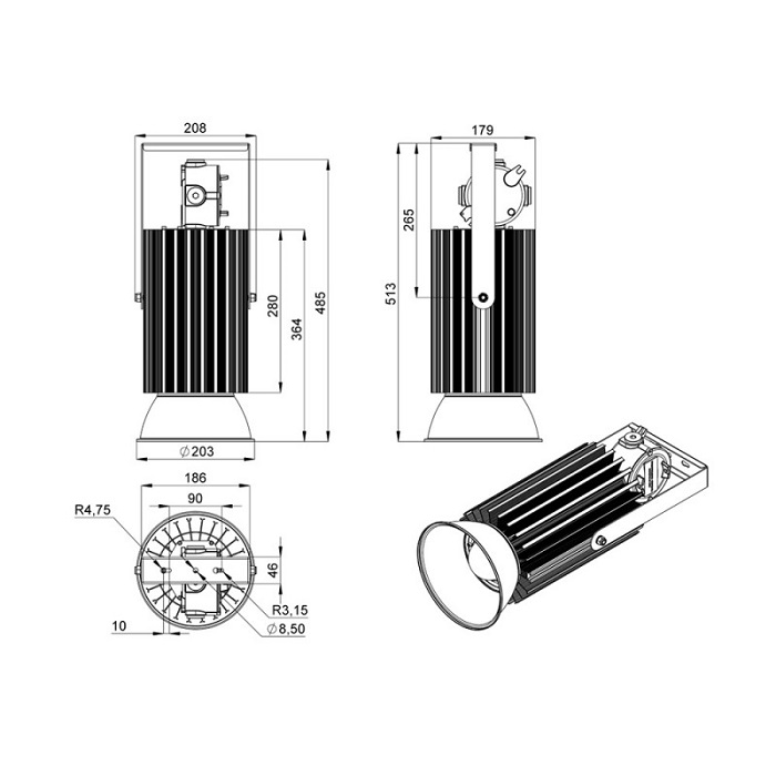 Светильник LED БОРОСИЛИКАТНОЕ СТЕКЛО 513x208xh203mm 12610Lm 100W 4500K AC176-264V IP66 1Ex db mb IIC