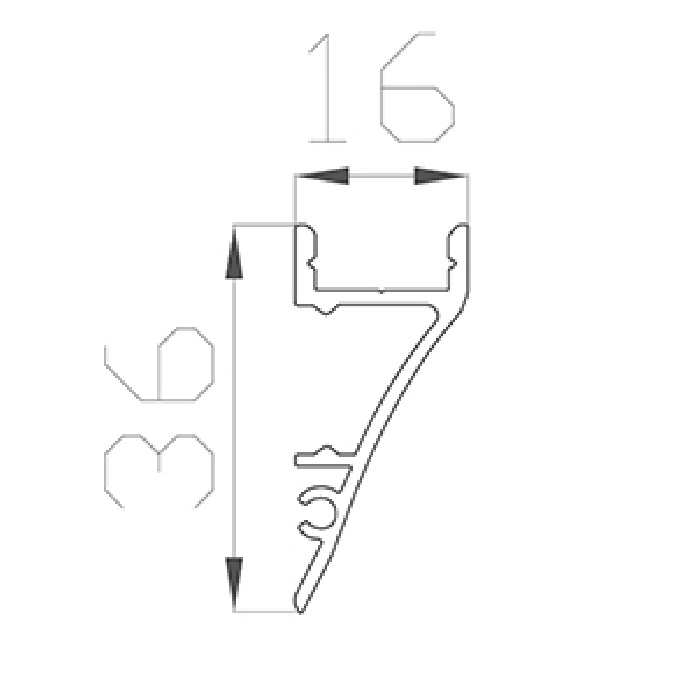 Алюминиевый профиль 2000х36х16mm накладной для стен
