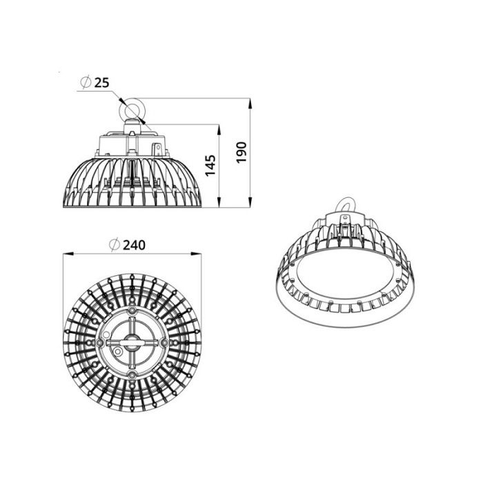 Светильник LED 120° D240хh190mm 11400Lm 60W 4000K AC90-305V IP67 подвесной черный 