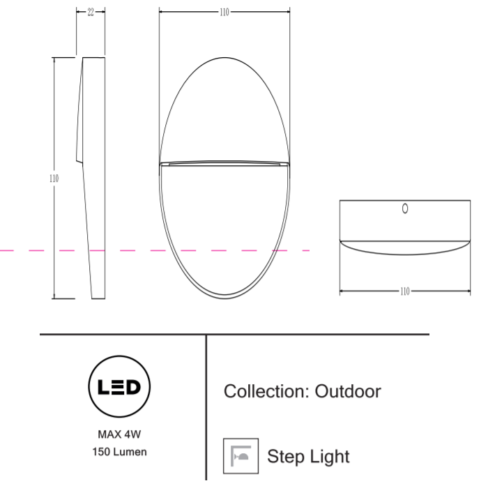 Светильник LED 88° D120хh30mm 100Lm 3W 3000K AC110-240V IP54 настенный черный 