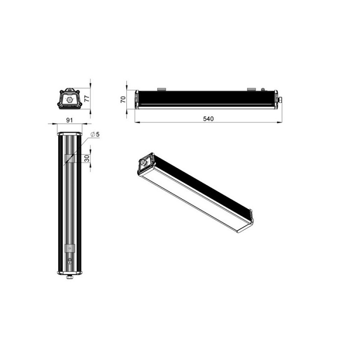 Светильник LED ЗАКАЛЁННОЕ СТЕКЛО 80° 540x91xh77mm 4700Lm 40W 4000K AC176-264V IP66 2Ex nR IIC T6 Gc 