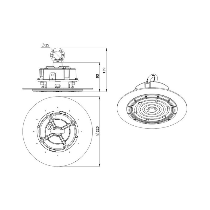 Светильник LED 60° D220xh139mm 9500Lm 50W 4000K AC90-305V IP65 подвесной черный 