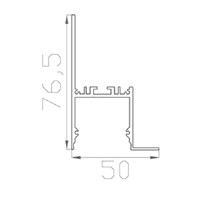 Алюминиевый профиль прямоугольный 2000х76х50mm накладной