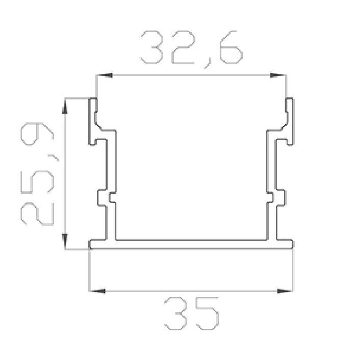 Алюминиевый профиль прямоугольный 2000х35х26mm накладной