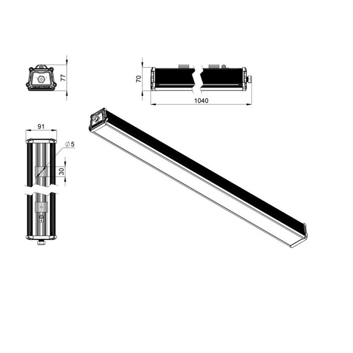 Светильник LED ЗАКАЛЁННОЕ СТЕКЛО 80° 1040x91xh77mm 4750Lm 40W 4000K AC176-264V IP66 2Ex nR IIC T6 Gc