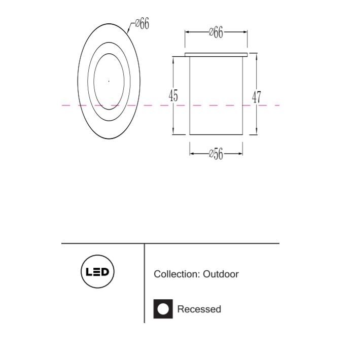 Светильник LED 72° D62хh62mm 120Lm 3W 3000K AC100-240V IP65 встраиваемый черный 