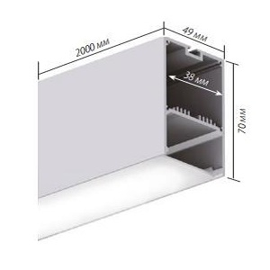 Профиль алюминий анод серебро 2000х49хh70mm с отсеком для БП подвесной/накладной