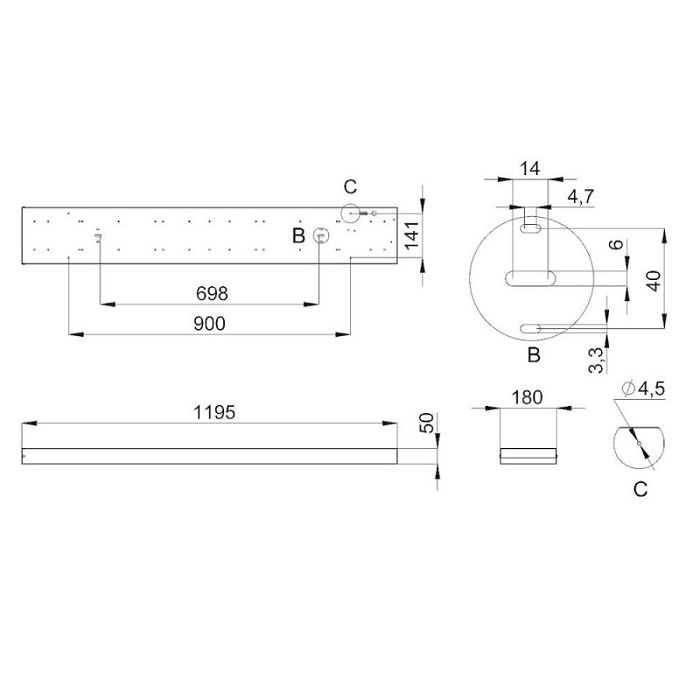 Светильник LED ТЕМПЕРИРОВАННОЕ СТЕКЛО 1195x180xh50mm 3450Lm 30W 4000K AC176-264V IP65 накладной 