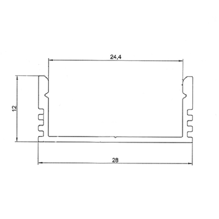 Алюминиевый профиль прямоугольный 2000х28х12мм накладной