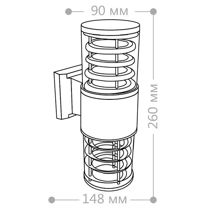 Светильник под LED лампу 2*E27 D108x175xh320mm AC230V IP54 двусторонний настенный черный