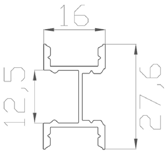 Алюминиевый профиль прямоугольный 2000х27х16mm накладной