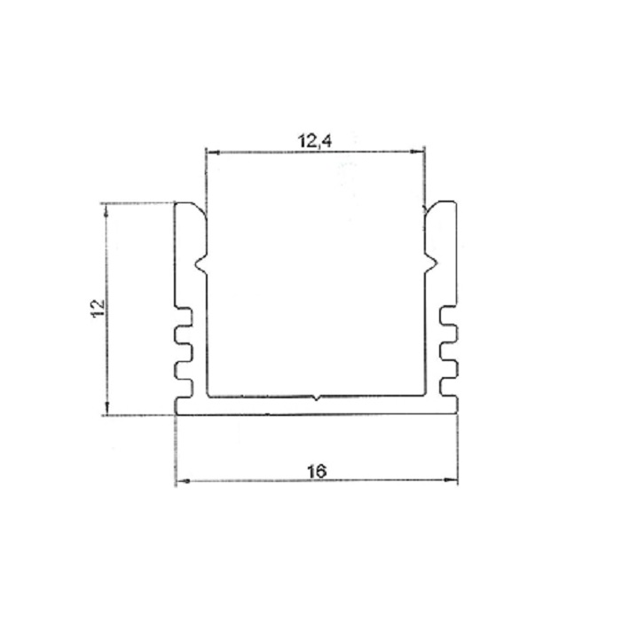 Алюминиевый профиль прямоугольный 2000х16х12мм накладной