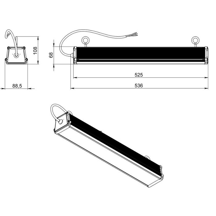 Светильник LED 90° 536x108xh89mm 6500Lm 50W 4000K AC176-264V IP67 линейный 