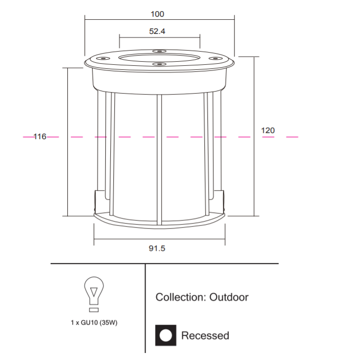 Светильник под LED лампу GU10 D110xh133mm AC100-240V IP65 встраиваемый серебро