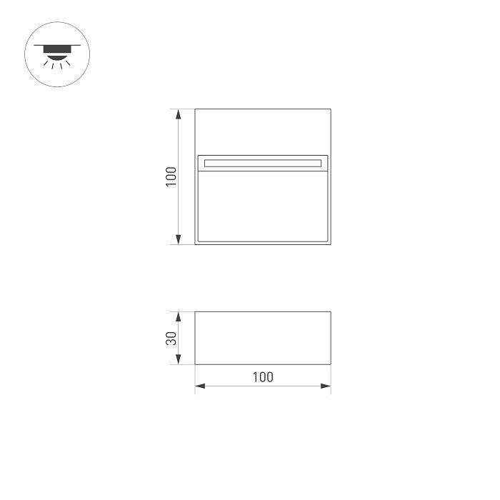 Светильник LED 65° 100x100xh30mm 160Lm 4W 3000K AC230V IP65 настенный серый 