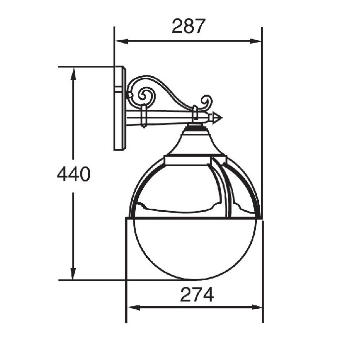 Светильник под LED лампу E27 274х287xh440mm AC220-240V IP44 вниз настенный черный