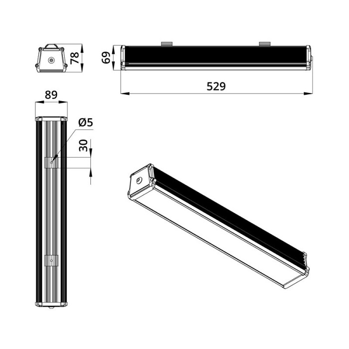 Светильник LED ОПАЛ 100° 529x89xh78mm 2670Lm 20W 4000K AC176-264V IP67 линейный 