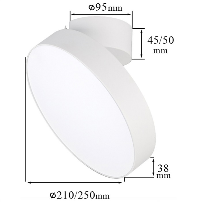 Светильник LED D210xh85mm 1600Lm 20W 3000K AC220-240V IP40 поворотный накладной белый 