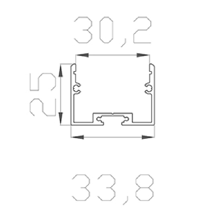 Алюминиевый профиль прямоугольный 2000х34х25mm накладной