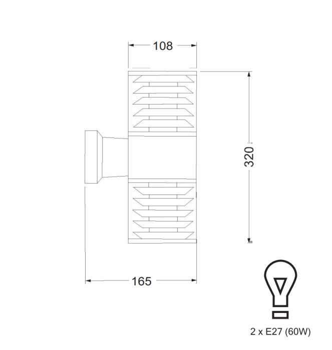 Светильник под LED лампу 2*E27 D108х165х320mm AC220-240V IP54 настенный черный