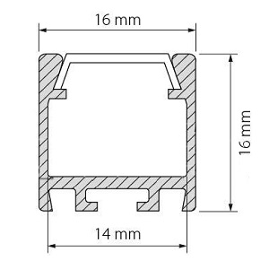Профиль алюминий анод серебро 2000х16хh16mm подвесной/накладной