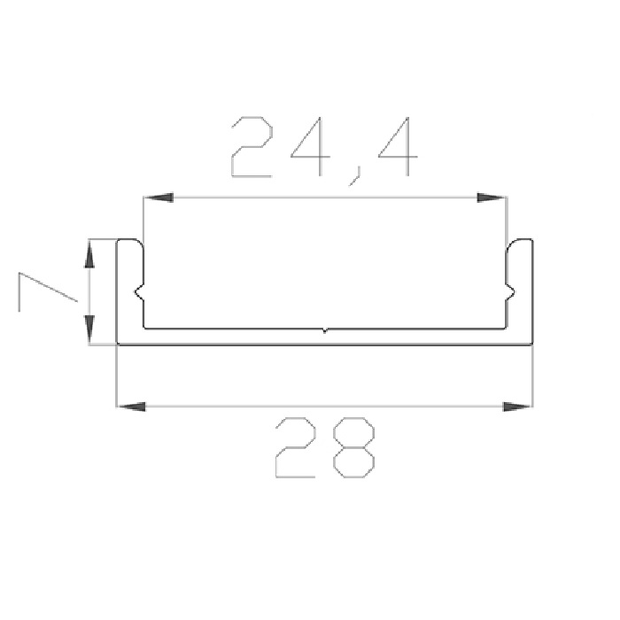 Алюминиевый профиль прямоугольный 2000х28х7mm накладной