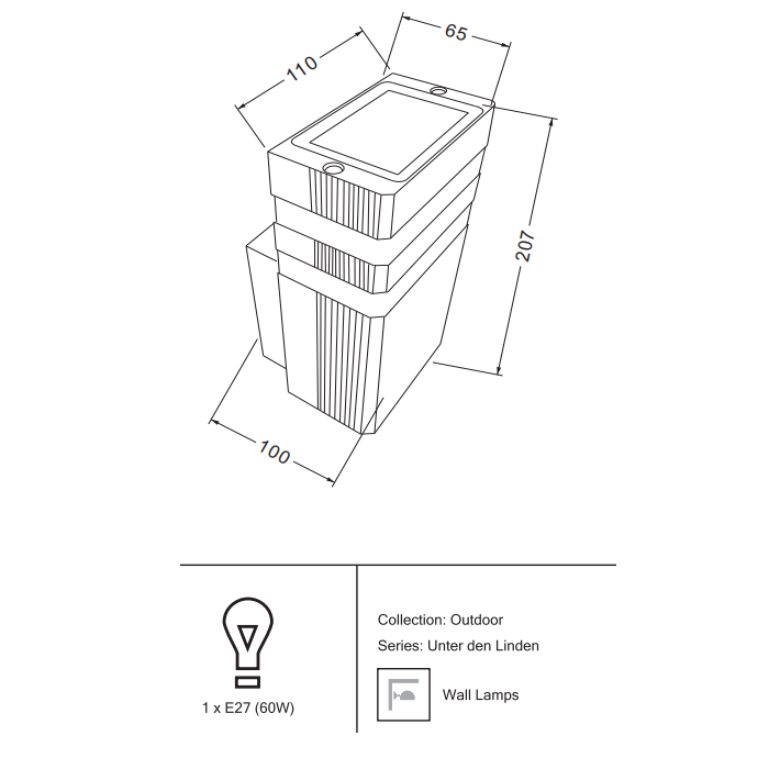 Светильник под LED лампу E27 100х110хh207mm AC220-240V IP54 односторонний настенный черный