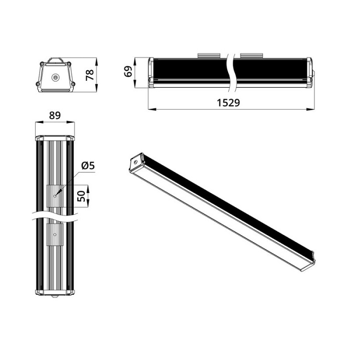 Светильник LED ОПАЛ 100° 1529x89xh78mm 8260Lm 60W 4000K AC176-264V IP67 линейный 