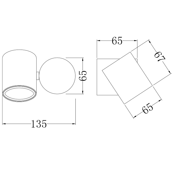 Светильник под LED лампу GU10 D65x135xh67mm AC100-240V IP54 настенный черный