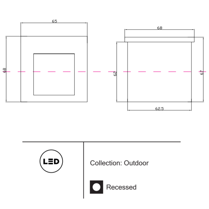 Светильник LED 50° 65х68xh62mm 100Lm 3W 3000K AC100-240V IP65 встраиваемый белый 