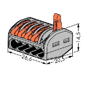 Клемма 5х(0,08-2.5) кв.мм для мед. многожил.провода WAGO 222-415 многоразовая