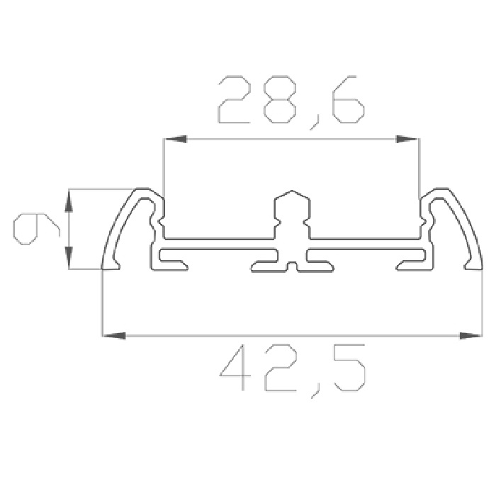 Алюминиевый профиль прямоугольный 2000х42х9mm накладной двойной