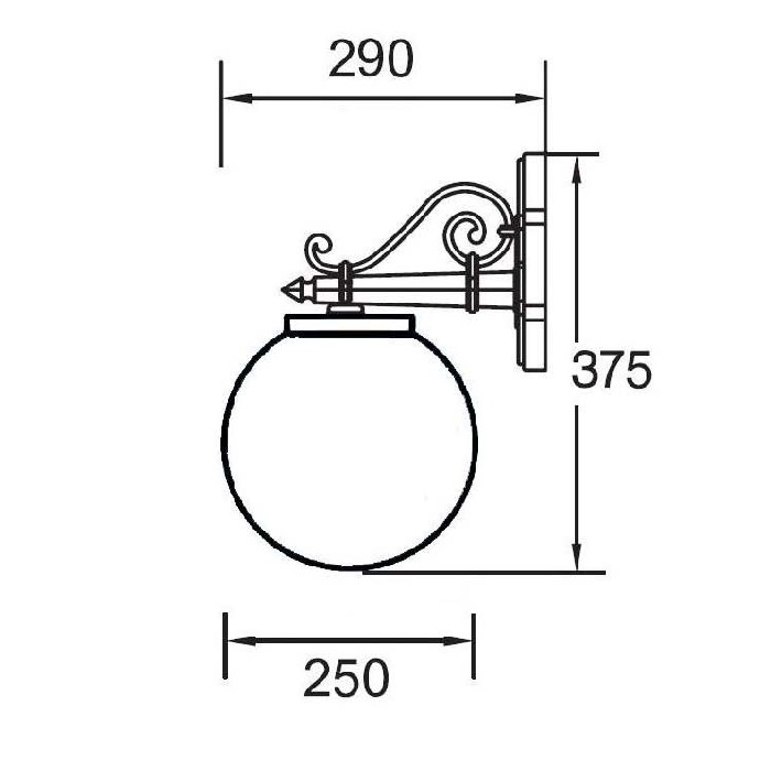 Светильник под LED лампу E27 250х290xh375mm AC220-240V IP44 вниз настенный черный