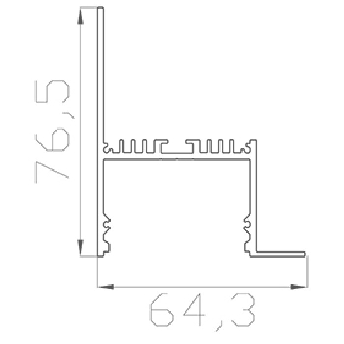 Алюминиевый профиль прямоугольный 2000х76х64mm накладной