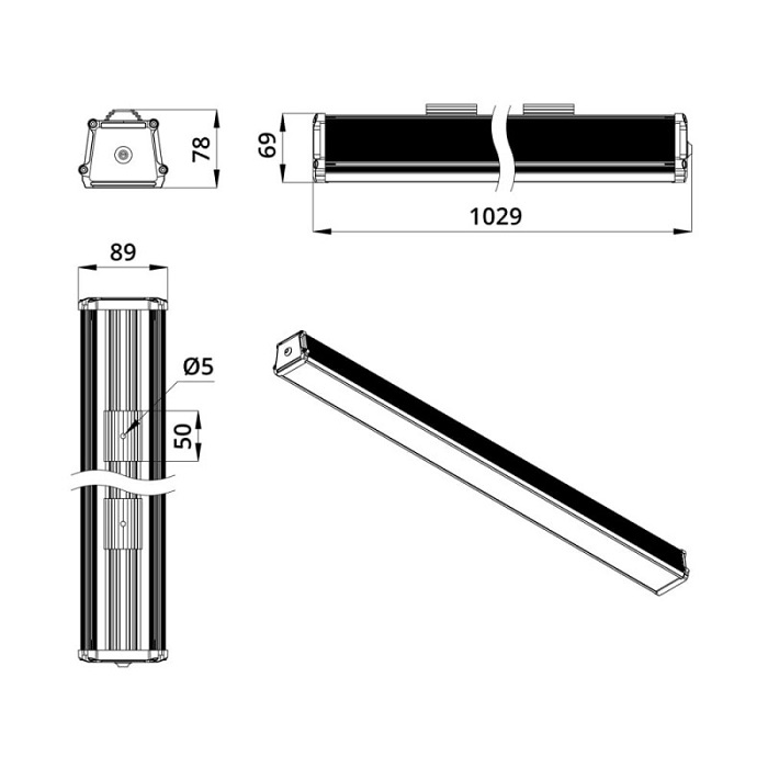 Светильник LED ОПАЛ 100° 1029x89xh78mm 5400Lm 40W 4000K AC176-264V IP67 линейный 