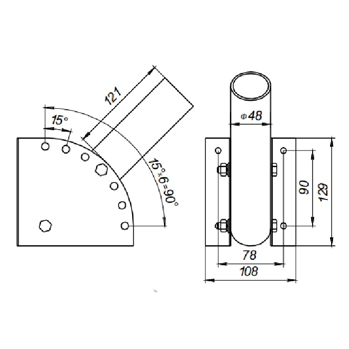 Кронштейн 200х108х212mm труба D48mm крепление к стене (до 100кг) вылет 121mm