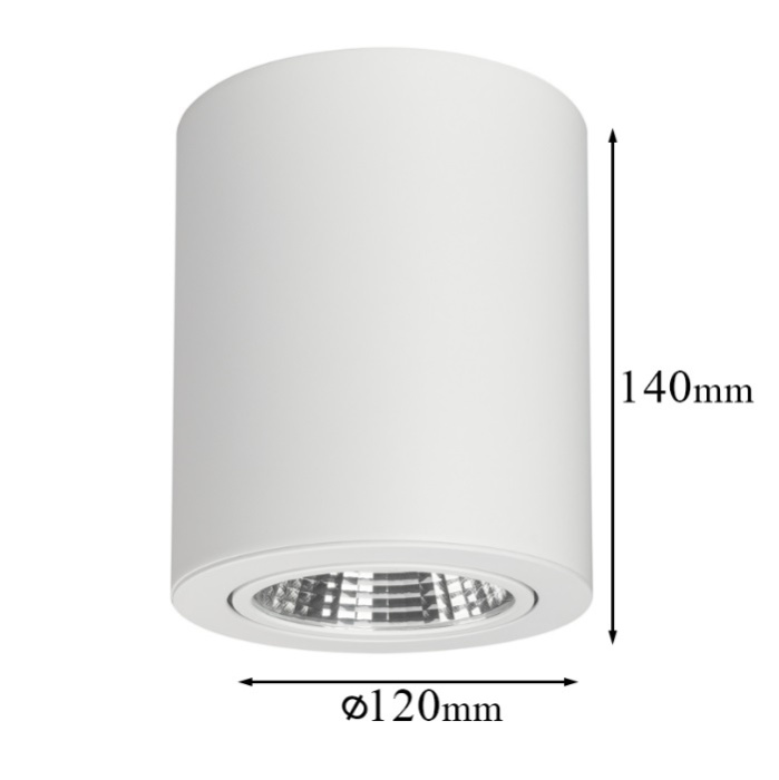 Светильник LED 24° D120xh140mm 1280-1440Lm 16W 3000K AC180-240V IP20 поворотный накладной белый 