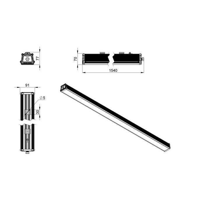 Светильник LED ЗАКАЛЁННОЕ СТЕКЛО 80° 1540x91xh77mm 13400Lm 100W 4000K AC176-264V IP66 2Ex nR IIC T6 