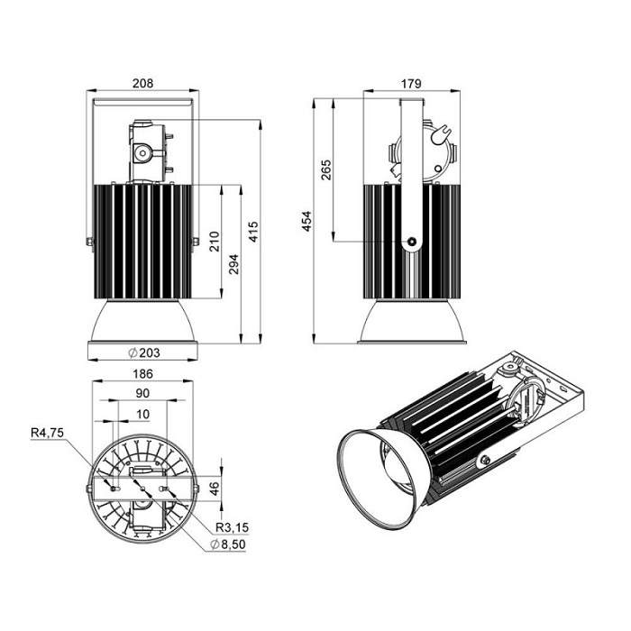 Светильник LED БОРОСИЛИКАТНОЕ СТЕКЛО 454x208xh203mm 5240Lm 40W 4500K AC176-264V IP66 1Ex db mb IIC T